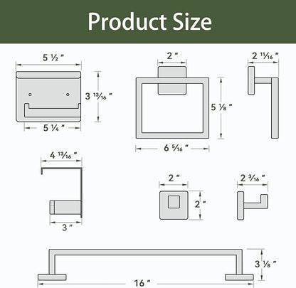 5-Pieces Matte Black Bathroom Hardware Set, 16 Inch Bathroom Towel Bar Set, SUS304 Stainless Steel Bathroom Hardware Accessories Set, Towel Racks for Bathroom Wall Mounted