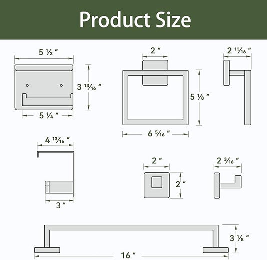 5-Pieces Matte Black Bathroom Hardware Set, 16 Inch Bathroom Towel Bar Set, SUS304 Stainless Steel Bathroom Hardware Accessories Set, Towel Racks for Bathroom Wall Mounted