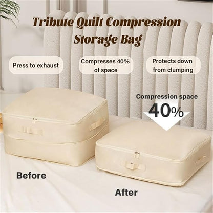 Ultra Space Saving Self Compression Organizer, Heavy Duty Moving Bags for Comforters Blankets Bedding Duvet, Closet Organizers (Khika, X-Large (for quilts))