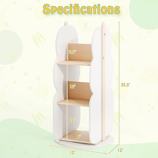 HONEY JOY Kids Rotating Bookshelf, Wooden Spinning Small Corner Organizer, 360°Display Standing Toddler Bookshelf, Narrow Storage Rack, Montessori Book Shelf for Nursery, Classroom, Playroom, Bedroom
