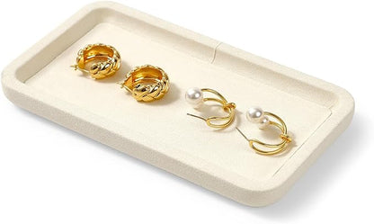 Woodten Microfiber Jewelry Display Flat Tray for Rings Earrings Necklace Bracelet, Jewelry Photograph Display Catchall Organizer Tray Dish(S,Beige)