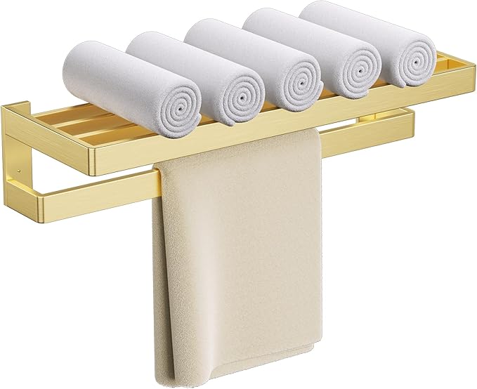 TNOMS Double Towel Bar for Bathroom Brushed Gold Towel Rack 23.6-inch Towel Holder Stainless Steel Wall-Mounted Bathroom Hardware Accessories