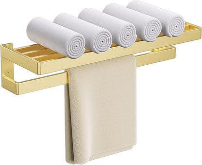 TNOMS Double Towel Bar for Bathroom Brushed Gold Towel Rack 23.6-inch Towel Holder Stainless Steel Wall-Mounted Bathroom Hardware Accessories