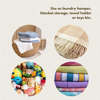 Small Storage Basket, Organizing, Storage, Wicker, Woven, With Lid, Handles, 12" Wide, 14" Tall (Black Beige)