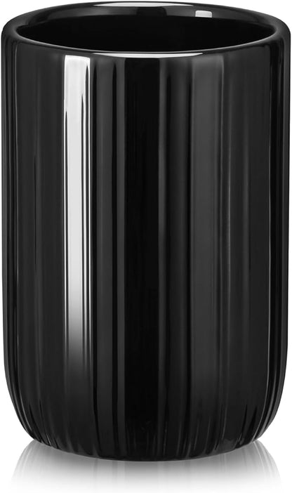 UHEY HOME Bathroom Tumbler Cup Ceramic 12.6oz Reusable Toothbrush Cup 375ml, Toothbrush Holder for Your Bathroom (Black)