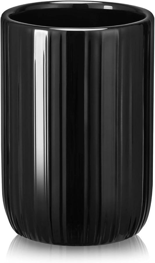 UHEY HOME Bathroom Tumbler Cup Ceramic 12.6oz Reusable Toothbrush Cup 375ml, Toothbrush Holder for Your Bathroom (Black)