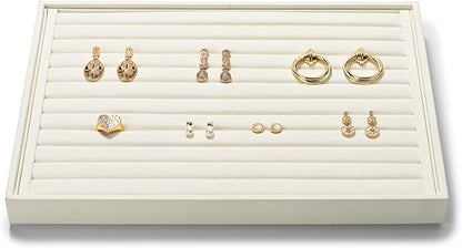 7-Slot Microfiber Ring & Earring Tray Organizer (Beige)