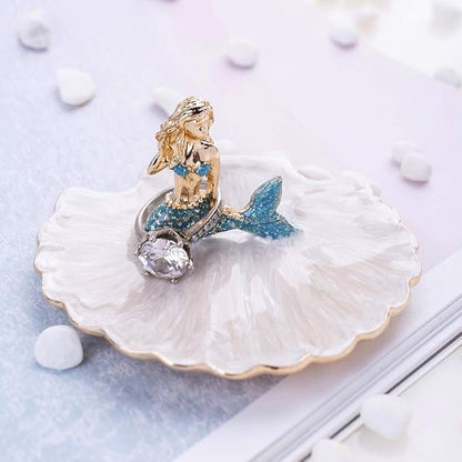 Jewelry Tray Ring Display Holder Mermaid Trinket Dish Home Decorative Plate For Earrings Necklace Bracelet Organizer Display (Blue)