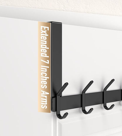KitchLife Over The Door Hooks Hanger with 7 inches Extended Arms, Fit for 1 3/8" Doors, J18U, Bathroom Towel Rack Organization, Thickened 1 Pack Double Hook, Matte Black