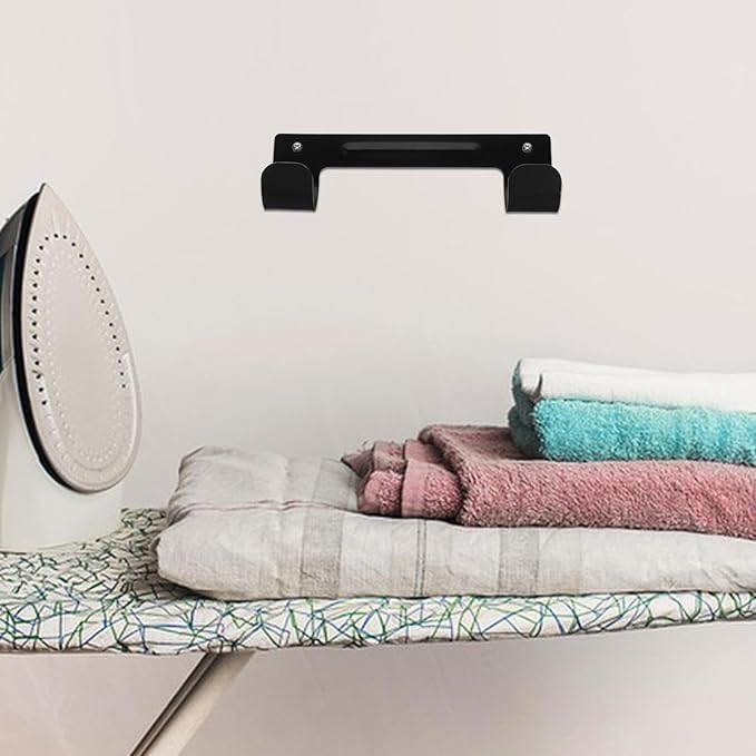 BESPORTBLE Ironing Board Wall Mount Hanger with Non-Slip Pads, Ironing Board Storage Hook for Laundry Room Organization, Sturdy Black Iron Stand Holder for Home Utility Storage
