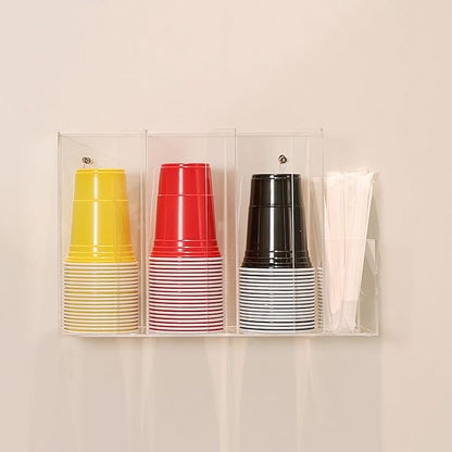 4 Compartments Acrylic Cup and Lid Holder, Clear Disposable Coffee Cup Holder Organizer,Cup Dispenser for Kitchen Bar Shop Party Supplies