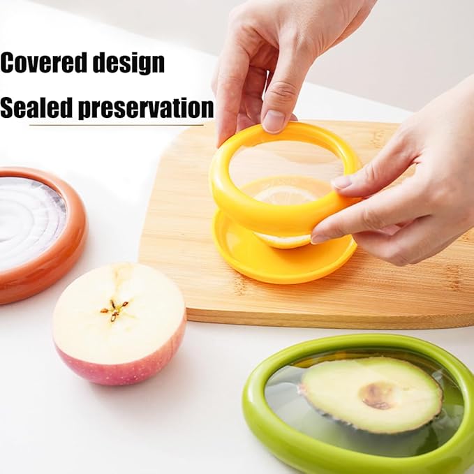 4PC Silicone Fruit and Vegetable Storage Containers Set for Fridge, Reusable Holder For Food Storage, Fresh Stretch Pods For Food Saver, Onion Storage Container, Tomato Saver,and Lemon Holder