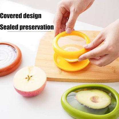 4PC Silicone Fruit and Vegetable Storage Containers Set for Fridge, Reusable Holder For Food Storage, Fresh Stretch Pods For Food Saver, Onion Storage Container, Tomato Saver,and Lemon Holder