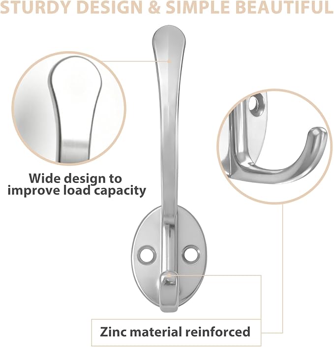 14 Pack Coat Hooks Wall Mounted with 28 Screws, Heavy Duty Silver Towel Hooks Metal Double Hooks, No Rust Retro Rustic Wall Hooks for Hanging Towel, Coat, Scarf, Bag, Hat, Cup, Key