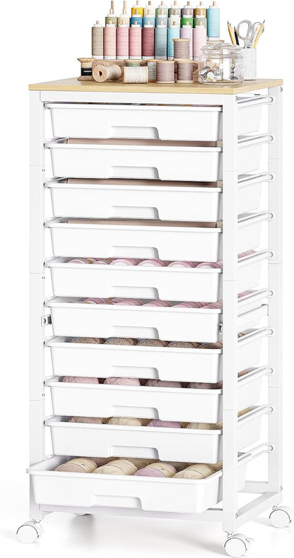 Rolling Cart with Drawers,10 Drawer Rolling Cart,Rolling storage cart with drawers,White Rolling Drawer Cart,Teacher Rolling Cart for Classroom Storage,Craft Cart with Wooden Tabletop
