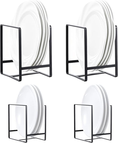 Kifmurase 4 Pieces Plate Organizer for Kitchen Cabinet, Metal Dish Organizers Upright Dish Racks Plate and Bowl Storage Organizer for Pots Pans Cutting Boards (Black, 2 Sizes)
