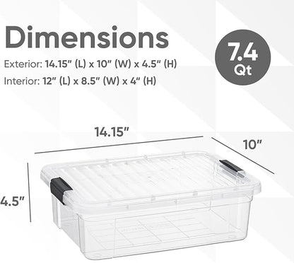 Superio Storage Bins with Lids- 6 Pack, 7.4 Qt Clear Boxes for Organizing, Stackable Plastic Containers- BPA Free, Non-Toxic, Odor Free, Organizer for Home, Office, Dorm