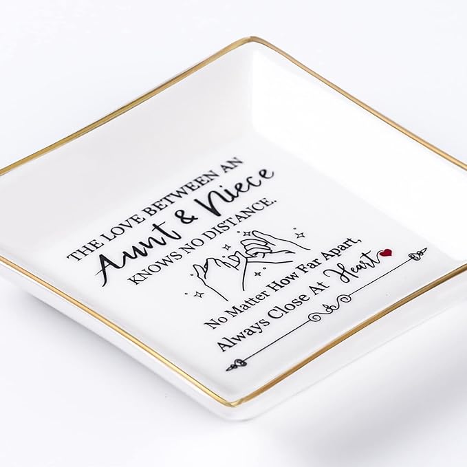 Piudee Aunt Gifts from Niece - The Love Between An Aunt Niece Knows No Distance Ring Trinket Dish Jewelry Tray, Aunt Birthday Gift Aunt and Niece Gifts for Aunts Mothers Day Christmas Valentines