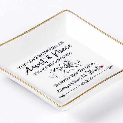 Piudee Aunt Gifts from Niece - The Love Between An Aunt Niece Knows No Distance Ring Trinket Dish Jewelry Tray, Aunt Birthday Gift Aunt and Niece Gifts for Aunts Mothers Day Christmas Valentines