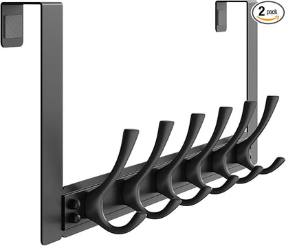 WLCSNG Over The Door Hooks with 6 Hooks for Hanging-Space-Saving,Over The Door Hanger,Over The Door Towel Rack,Towel Hanger for Bathroom,Guaranteed Quality & Compressed Packaging (1, Black)