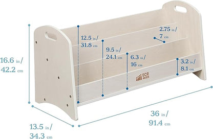 ECR4Kids 3-Shelf Floor Book Display with Handles, 36in, Childrens Furniture, White Wash