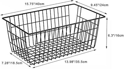 SANNO Freezer Baskets Wire Storage Baskets Closet Baskets Bin Farmhouse Organizer Storage Bins Large Organizer Bins for Home, Office, Bathroom, Pantry Organization Storage -Black Set of 3, 15.7"
