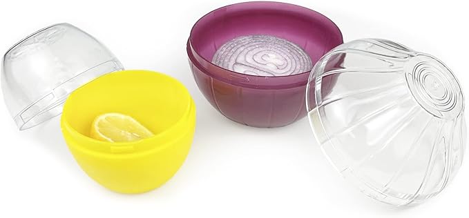 Magicaleast 2PCS Fruit and Vegetable Shaped Savers Onion and Lemon Storage Containers for Fridge Vegetable Crisper Makes Food Stays Fresh Longer