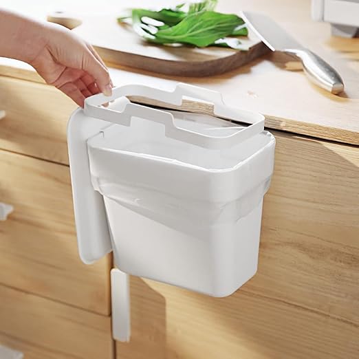 0.8 Gallon Hanging Small Trash Can with Lid for Cupboard/Bathroom/Bedroom/Office/Camping (White, 2PCS Trash can with Bags)