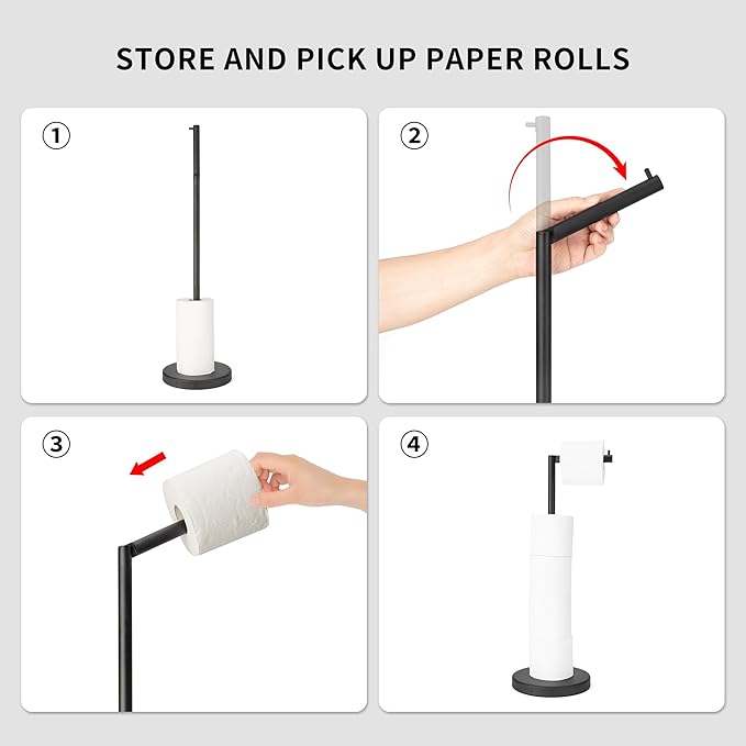 Matte Black Toilet Paper Holder Stand 1 pc, Free Standing Toilet Paper Holder Stand,Bathroom Toilet Paper Storage with 2.7 Pounds Heavy Base for 4+1 Rolls,Toilet Tissue Holder