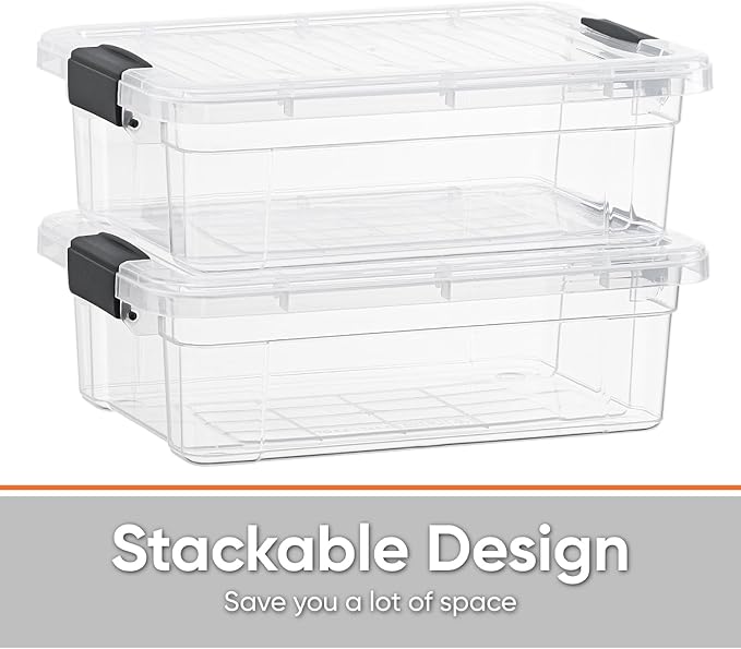 Superio Clear Storage Boxes with Lids, 1.27 Quart Plastic Container Bins for Organizing, Stackable Crates, BPA Free, Non Toxic, Odor Free, Organizers for Home, Office and Dorm, 8 Pack