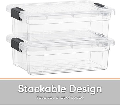 Superio Clear Plastic Storage Bins with Lid, 4.5 Quart Box, Organizing Containers, Stackable Plastic Tote for Home, Garage, Dorm, School, and Office
