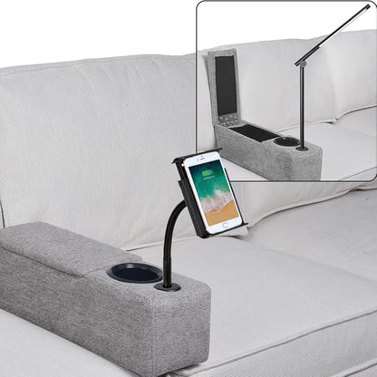 Multifunctional Sofa Armrest, Couch Armrest with Cup Holder, Removable Sofa Caddy with Storage,Equipped with LED Reading Light&Wireless Charge Stand, Grey
