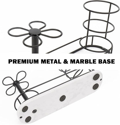 HarJue Toothbrush Holder Stand for Bathroom, Metal Toothbrush Organizer with Marble Base, Toothbrush Storage Collection for Family, Suitable for Home Hotel Countertop Vanity (Large, Matte Black)