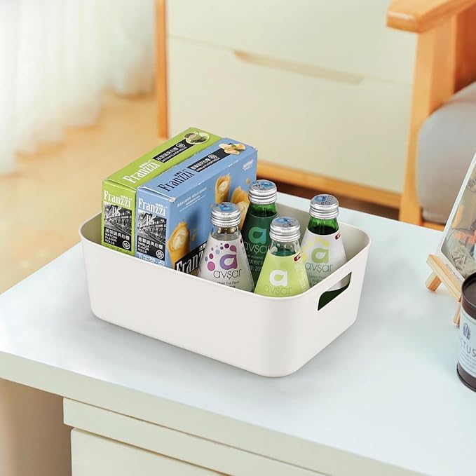 6 Packs Plastic Storage Basket Bins, Organizer Containers for Kitchen, Closet, Pantry, Fridge, White