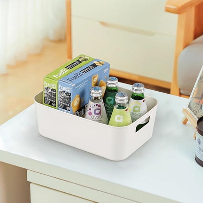 6 Packs Plastic Storage Basket Bins, Organizer Containers for Kitchen, Closet, Pantry, Fridge, White
