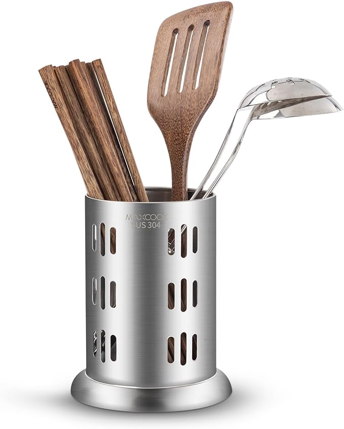 MAXCOOK Stainless Steel Chopstick Holder, 18/8 Stainless Steel Utensil Holder for Countertop, Round Drain Holes