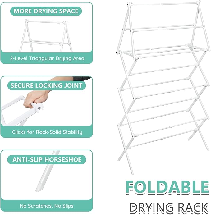 4 Tier Clothes Drying Rack Foldable | Foldable Clothing Drying Rack | Laundry Drying Rack Collapsible for Laundry Room, Dorm, Expandable Sturdy Metal Design | White 29"L x 11.5"W x 53"H