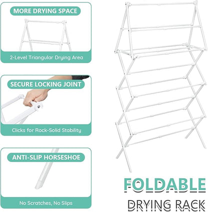 4 Tier Clothes Drying Rack Foldable | Foldable Clothing Drying Rack | Laundry Drying Rack Collapsible for Laundry Room, Dorm, Expandable Sturdy Metal Design | White 29"L x 11.5"W x 53"H