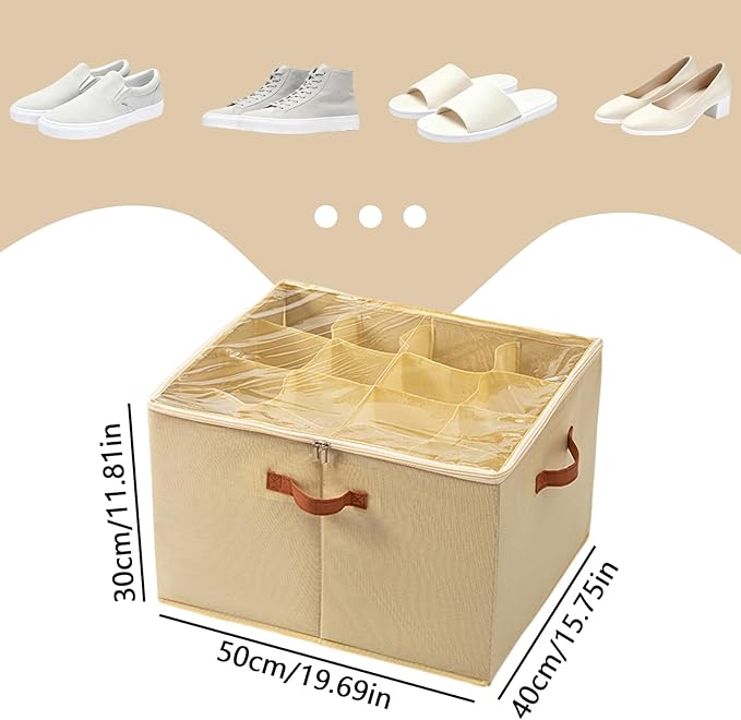 SLDYH Shoe Organizer for Closet, Tidy Up and Organize, Shoe Storage Easy to Store and Search, 12-20 Grid Fabric Shoe Box with Clear Cover (Beige, 16 Grids)
