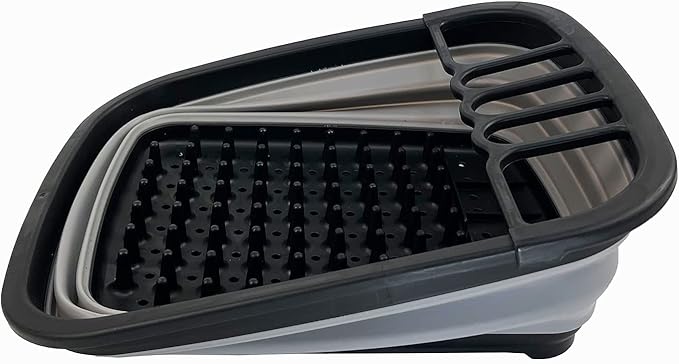 SAMMART 8L (2.11Gallons) Collapsible Plastic Dish Drainer - Foldable Drying Rack - Portable Dinnerware Organizer - Space Saving Kitchen Utensil Storage Tray (Black/Alloy Grey)