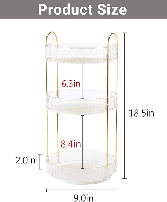 Asayuee 360 Rotating Makeup Organizer,3 Tier Large Capacity Make Up Organizers and Storage,Skincare Perfume Vanity Organizers,Bathroom Cosmetics Storage Organizer Countertop (Clear-3 Tier)