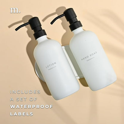 MaisoNovo Soap Dispenser 3-Piece Set | 16.9oz White Bottles with Black Stainless Steel Pump Core