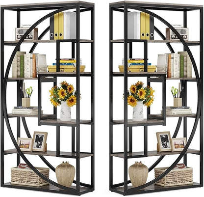 Tribesigns Bookshelf, Industrial 5-Tier Etagere Bookcase, 70.8" Tall Bookshelf with 8 Storage Shelf, Book Shelf Display Tack Shelving Unit for Home Office (Vintage Grey,2PC)