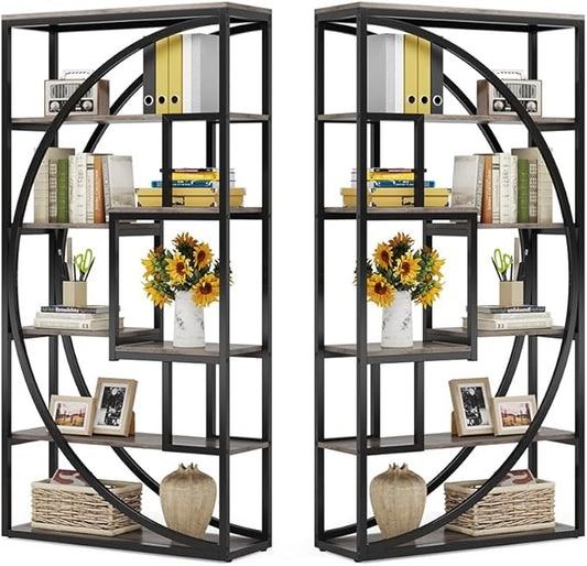 Tribesigns Bookshelf, Industrial 5-Tier Etagere Bookcase, 70.8" Tall Bookshelf with 8 Storage Shelf, Book Shelf Display Tack Shelving Unit for Home Office (Vintage Grey,2PC)
