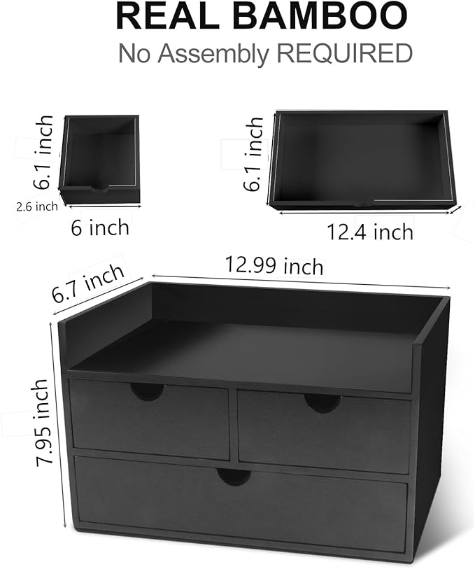 Desk Organizer with Drawers Countertop Drawer Organizer Drawers for Desk Top Home Office Workspace Bathroom Toiletries Supplies (black with shelf)