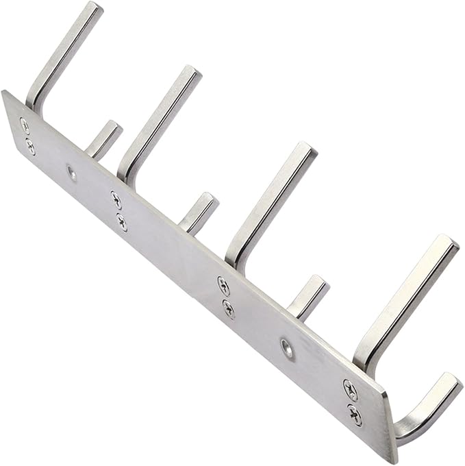 WEBI C-CBG04 Heavy Duty Stainless Steel 304 Hook Rail Coat Rack with 4 Hooks, Satin Finish, Great Home Storage & Organization for Bedroom, Bathroom, Foyers, Hallways