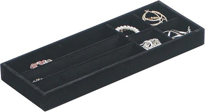 Divided Drawer Organizer Tray, Velvet Jewelry Storage Tray, Necklace Bracelet Ring Earring Display Tray,Bedside Nightstand Desk Holder Tray for Phone Watch Sunglasses Cosmetics Storage/Black/7grid