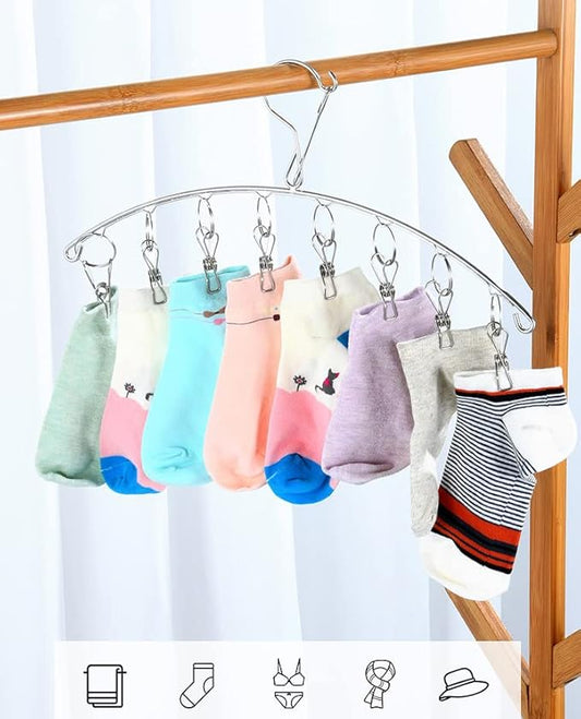 Windproof Laundry Hanger with 10 Clips Stainless Steel Clothes Drying Rack Outdoor Underwear Socks Herb Dryer Pack 2
