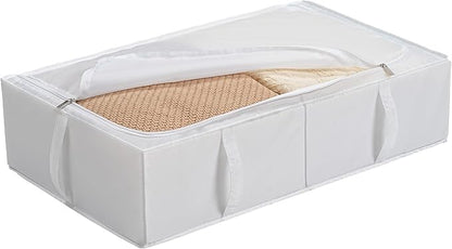 TYEERS Under Bed Storage Containers, Durable Fabric, Washable, Collapsible, Under Bed Storage Bins for Clothes, Blankets, Sheets, Shoes, 27.5x16.5x7 Inches, 2-Pack, White