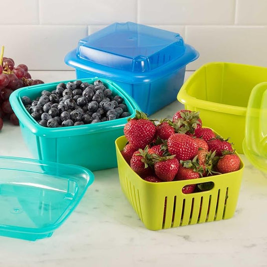 Hutzler 3-in-1 Berry Keeper Colander and Container, Keeps Berries Fresh Longer 2 pints, Red